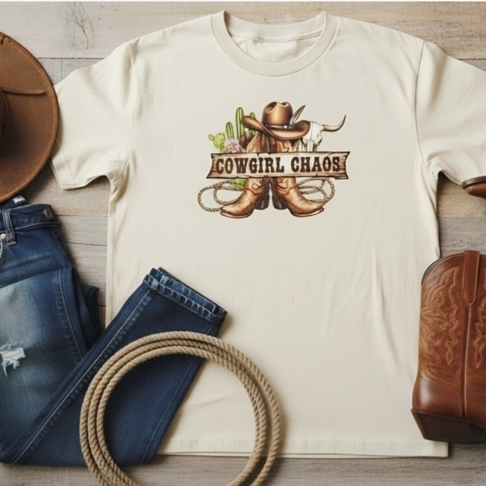 Cowgirl Chaos Western Graphic Tee • Country Rodeo Shirt • Boho Cowgirl Top